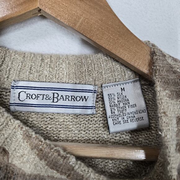 VTG Croft & Barrow Silk Angora Rabbit Hair Sweater Sz M Beige Brown Baroque NEW - Picture 8 of 13